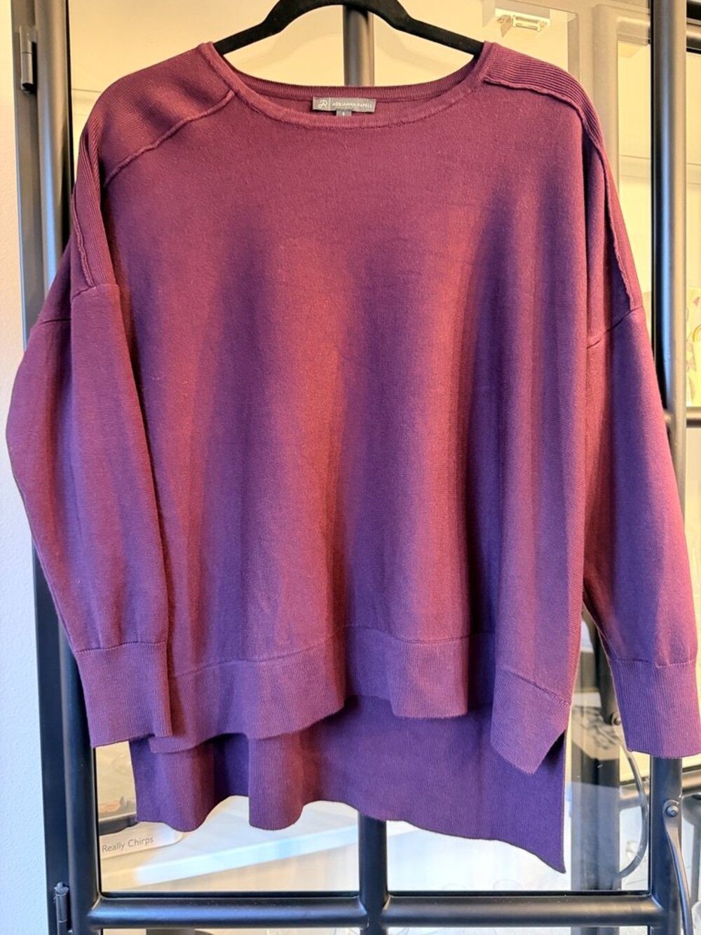 Adrianna Papell Drop Shoulder High Low Tunic Sweater Plum Large